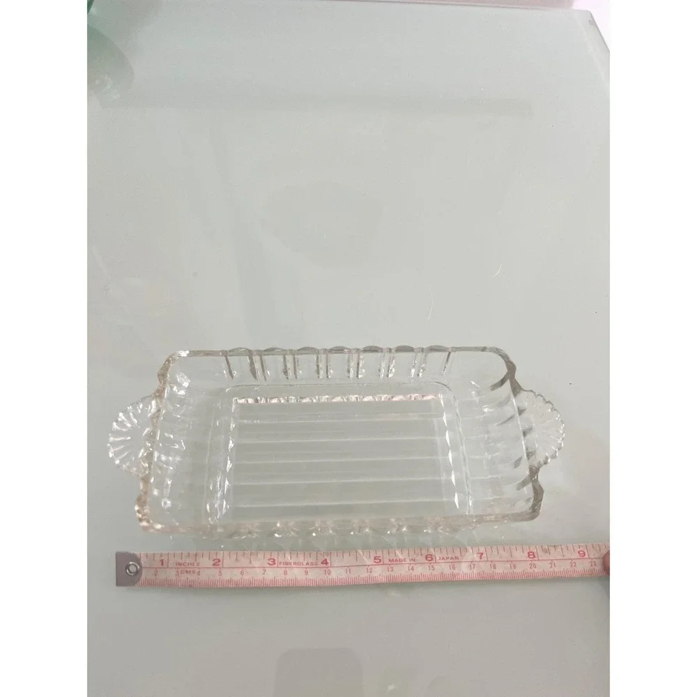 1950s Anchor Hocking Glass Clear Relish Trinkets Dish Vanity Handle Ridge‎